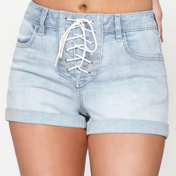 PacSun High-Rise Super Stretch Shortie Shorts Lace Up - Picture 1 of 4
